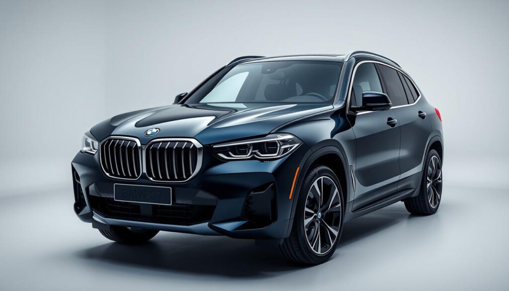 2025 BMW iX electric luxury SUV in dark blue showcasing its modern design and distinctive kidney grille 2025 BMW iX electric luxury SUV in dark blue showcasing its modern design and distinctive kidney grille
