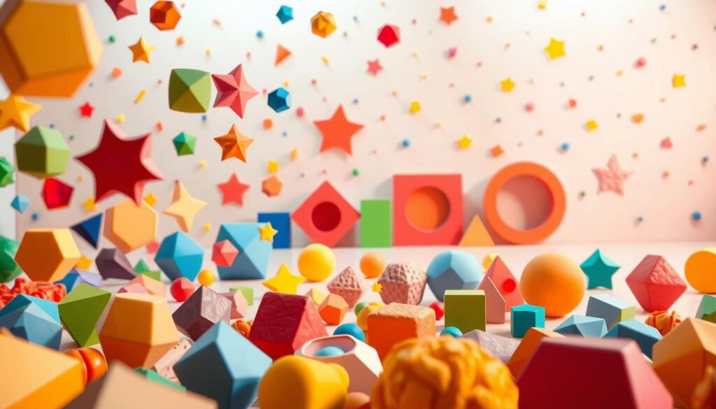 A colorful, whimsical scene of interactive learning activities for colors and shapes. In the foreground, a variety of vibrant, geometric shapes float and rotate, inviting tactile engagement. The middle ground features sculpted, playful depictions of primary and secondary colors, with textured surfaces that beckon touch and exploration. The background is a bright, airy space with scattered, abstract patterns and gradients, evoking a sense of endless discovery. Warm, soft lighting illuminates the scene, creating a welcoming, imagination-sparking atmosphere. The composition is dynamic, with a sense of movement and interactivity, capturing the joy of learning through hands-on play. A colorful, whimsical scene of interactive learning activities for colors and shapes. In the foreground, a variety of vibrant, geometric shapes float and rotate, inviting tactile engagement. The middle ground features sculpted, playful depictions of primary and secondary colors, with textured surfaces that beckon touch and exploration. The background is a bright, airy space with scattered, abstract patterns and gradients, evoking a sense of endless discovery. Warm, soft lighting illuminates the scene, creating a welcoming, imagination-sparking atmosphere. The composition is dynamic, with a sense of movement and interactivity, capturing the joy of learning through hands-on play.