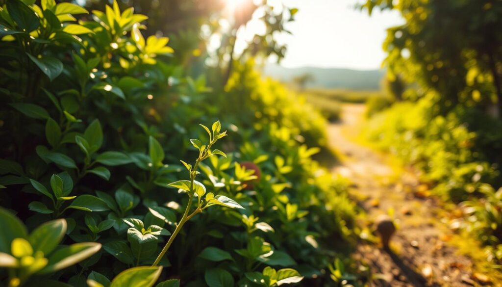 A vibrant, lush garden in full bloom, symbolizing the growth mindset. Sunlight filters through verdant foliage, casting a warm, optimistic glow. In the foreground, a young sapling emerges, its delicate leaves reaching towards the sky, conveying the potential for transformation and progress. Surrounding it, thriving plants in various stages of growth, each unique and contributing to the holistic ecosystem. In the middle ground, a winding path invites the viewer to explore and embrace the journey of continuous development. The background features a distant horizon, hinting at the boundless possibilities that await with an open, growth-oriented mindset. The overall scene exudes a sense of vitality, resilience, and the unwavering belief in one's ability to cultivate personal and professional growth.