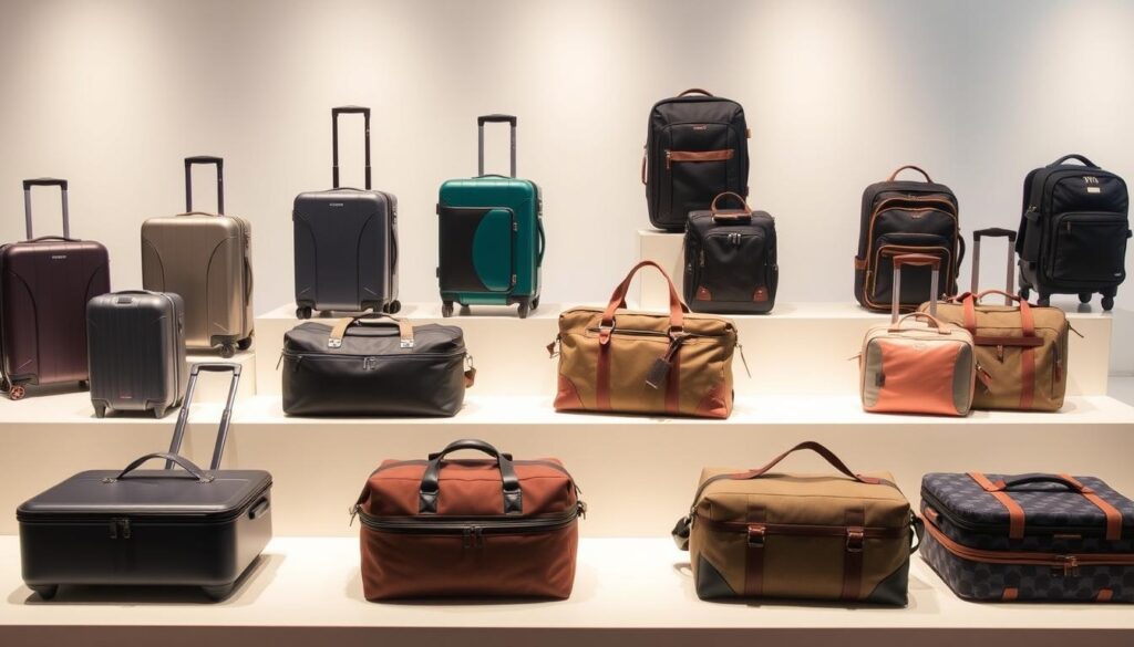 A well-lit table display showcasing an assortment of stylish carry-on luggage options. In the foreground, various suitcases, duffle bags, and backpacks in a range of colors and materials - sleek hardshell cases, durable canvas totes, and lightweight expandable rollers. The middle ground features the luggage pieces in thoughtful arrangements, highlighting their ergonomic handles, smooth-rolling wheels, and organizational compartments. The background has a clean, minimalist setting with soft, diffused lighting, allowing the carry-on options to take center stage. The overall mood is one of sophisticated travel preparedness, inviting the viewer to imagine effortlessly curating the perfect carry-on for their next journey. A well-lit table display showcasing an assortment of stylish carry-on luggage options. In the foreground, various suitcases, duffle bags, and backpacks in a range of colors and materials - sleek hardshell cases, durable canvas totes, and lightweight expandable rollers. The middle ground features the luggage pieces in thoughtful arrangements, highlighting their ergonomic handles, smooth-rolling wheels, and organizational compartments. The background has a clean, minimalist setting with soft, diffused lighting, allowing the carry-on options to take center stage. The overall mood is one of sophisticated travel preparedness, inviting the viewer to imagine effortlessly curating the perfect carry-on for their next journey.