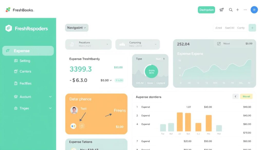 An image of the FreshBooks dashboard showing expense tracking features