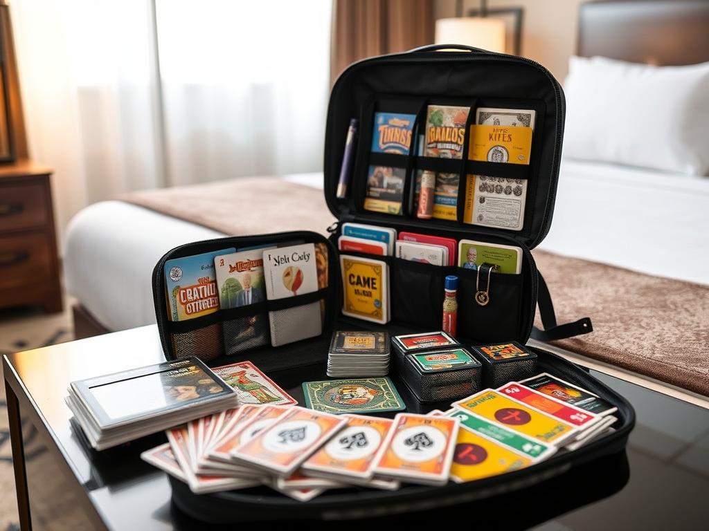 Compact travel game kit with multiple card games for friend group trips Compact travel game kit with multiple card games for friend group trips