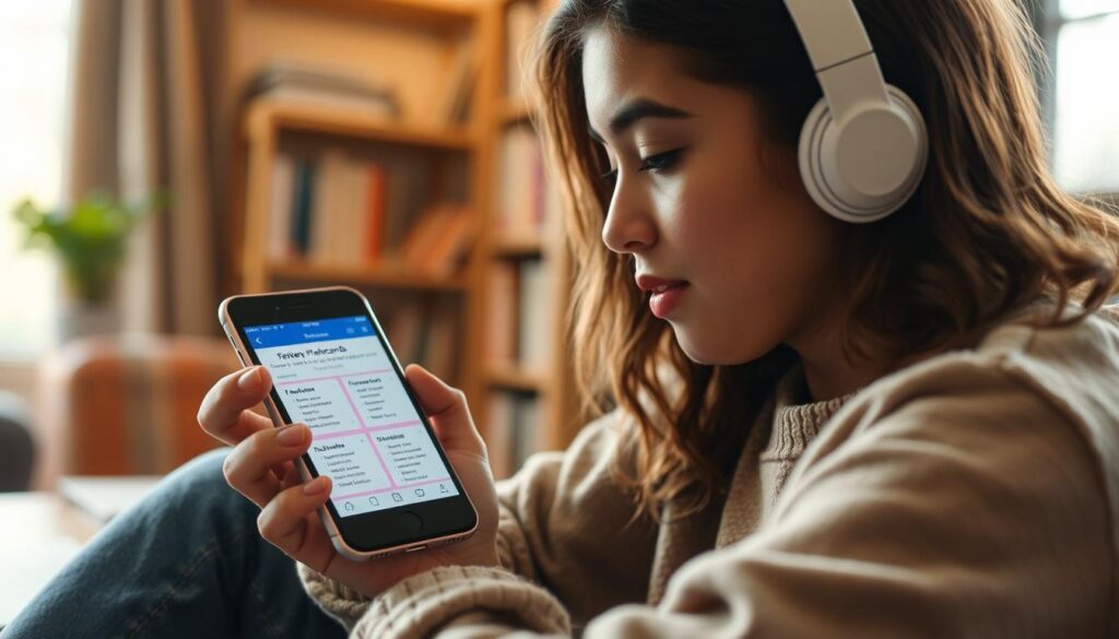 Generate an image of a student using Brainscape on their smartphone to study with flashcards.