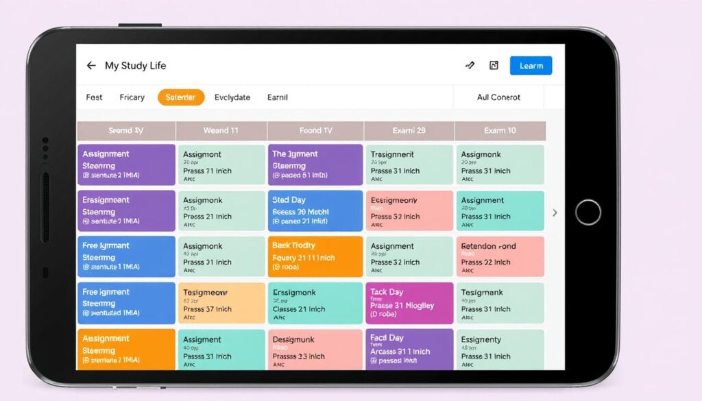 Generate an image of the My Study Life app interface showing a student's schedule.