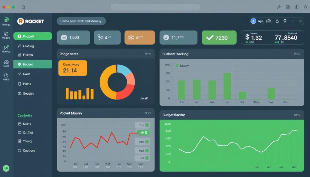 Generate an image of the Rocket Money dashboard displaying a user's financial overview and budget tracking features.