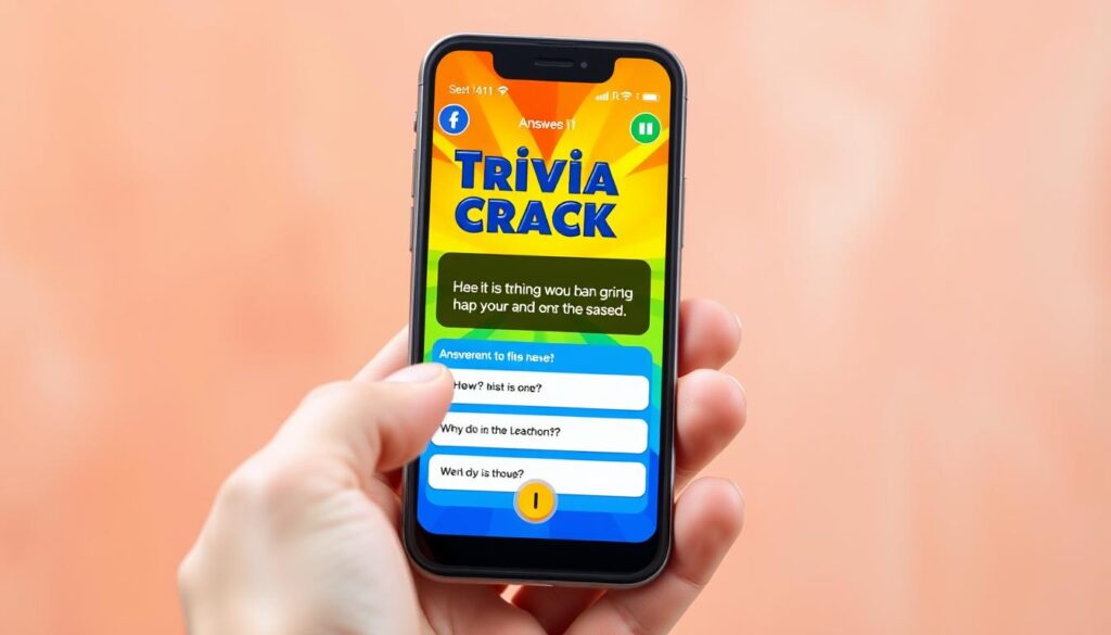 Generate an image of the Trivia Crack app interface on a smartphone, showing a user answering a trivia question.