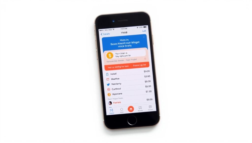 Generate an image of the YNAB app on an iPhone, highlighting its expense tracking feature.