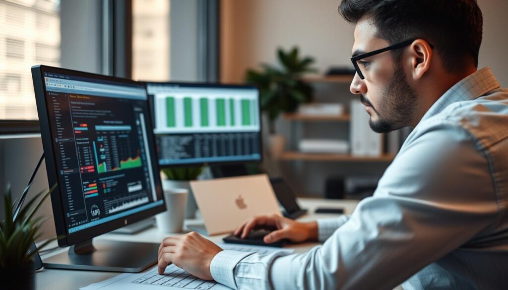 Image of a person working on a spreadsheet on their computer