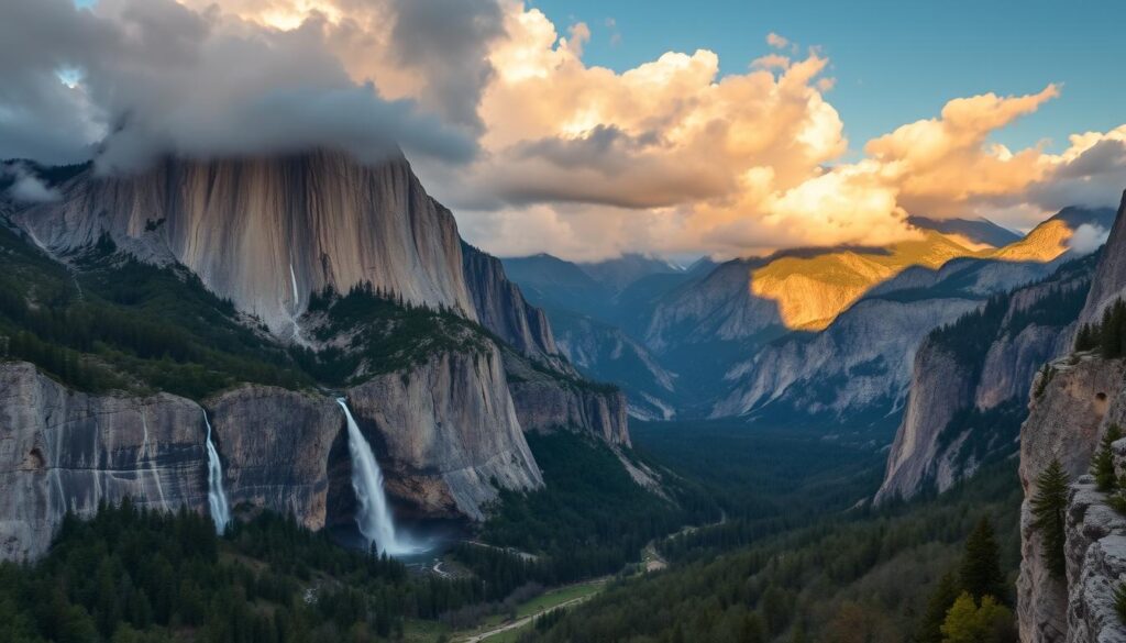 Yosemite Valley with Half Dome and waterfalls, showcasing the grandeur of one of America's 10 most stunning national parks Yosemite Valley with Half Dome and waterfalls, showcasing the grandeur of one of America's 10 most stunning national parks