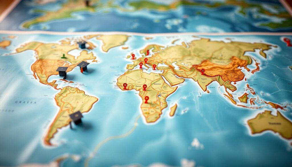 A detailed geographical map depicting scholarship opportunities, illuminated by soft natural lighting and captured through a wide-angle lens. The foreground showcases various scholarship icons, including graduation caps, dollar signs, and award ribbons, strategically placed across different regions. The middle ground features a network of interconnected pathways, guiding viewers through the scholarship landscape. In the background, a vibrant color palette of blues, greens, and yellows creates a sense of depth and exploration, inviting the viewer to discover the full scope of available scholarship options. A detailed geographical map depicting scholarship opportunities, illuminated by soft natural lighting and captured through a wide-angle lens. The foreground showcases various scholarship icons, including graduation caps, dollar signs, and award ribbons, strategically placed across different regions. The middle ground features a network of interconnected pathways, guiding viewers through the scholarship landscape. In the background, a vibrant color palette of blues, greens, and yellows creates a sense of depth and exploration, inviting the viewer to discover the full scope of available scholarship options.