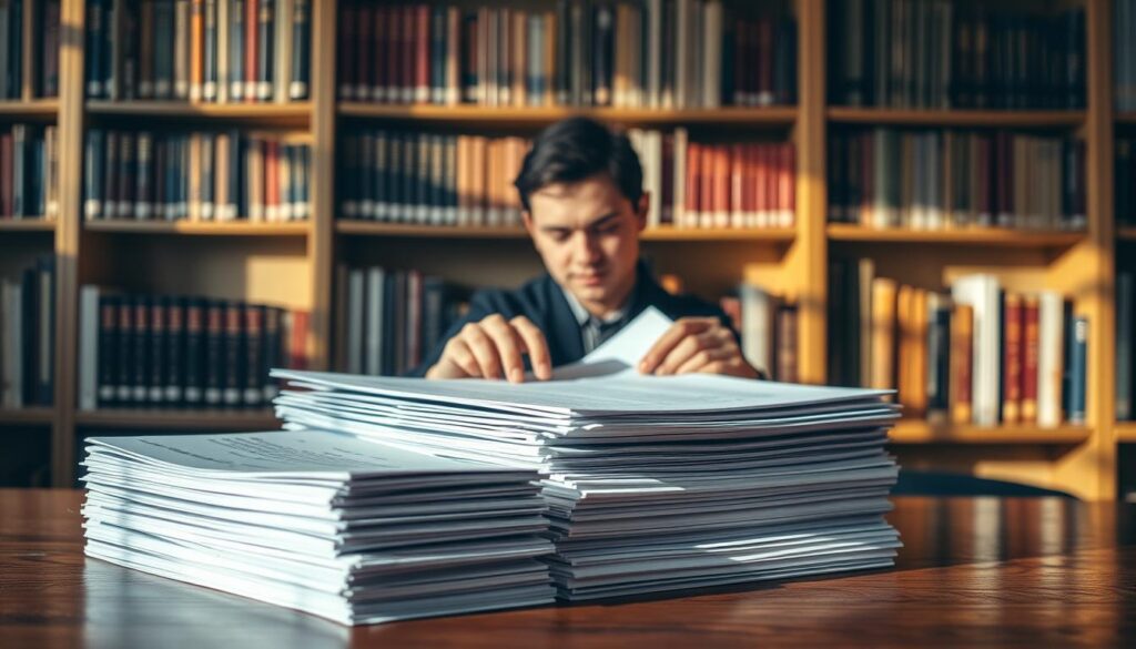A neatly stacked pile of personalized letters of recommendation sit atop a polished wooden desk, illuminated by warm, diffused lighting. In the middle ground, a pair of hands carefully reviewing the contents, with a thoughtful expression. The background features a wall of bookshelves, casting soft shadows and radiating an atmosphere of academic diligence. The scene conveys the importance of carefully curated letters of recommendation as part of a successful scholarship application strategy. A neatly stacked pile of personalized letters of recommendation sit atop a polished wooden desk, illuminated by warm, diffused lighting. In the middle ground, a pair of hands carefully reviewing the contents, with a thoughtful expression. The background features a wall of bookshelves, casting soft shadows and radiating an atmosphere of academic diligence. The scene conveys the importance of carefully curated letters of recommendation as part of a successful scholarship application strategy.
