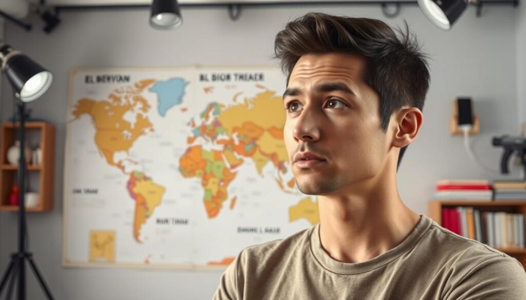 A well-lit studio setting, featuring a person in the foreground thoughtfully considering different English accents. The background showcases a world map and various linguistic resources, conveying the idea of exploring different spoken language styles. The person's expression is one of focused contemplation, as they carefully weigh the options and consider which accent would best suit their communication goals. The lighting is soft and natural, creating a warm and inviting atmosphere that encourages the viewer to join in the exploration of improving their English pronunciation. A well-lit studio setting, featuring a person in the foreground thoughtfully considering different English accents. The background showcases a world map and various linguistic resources, conveying the idea of exploring different spoken language styles. The person's expression is one of focused contemplation, as they carefully weigh the options and consider which accent would best suit their communication goals. The lighting is soft and natural, creating a warm and inviting atmosphere that encourages the viewer to join in the exploration of improving their English pronunciation.