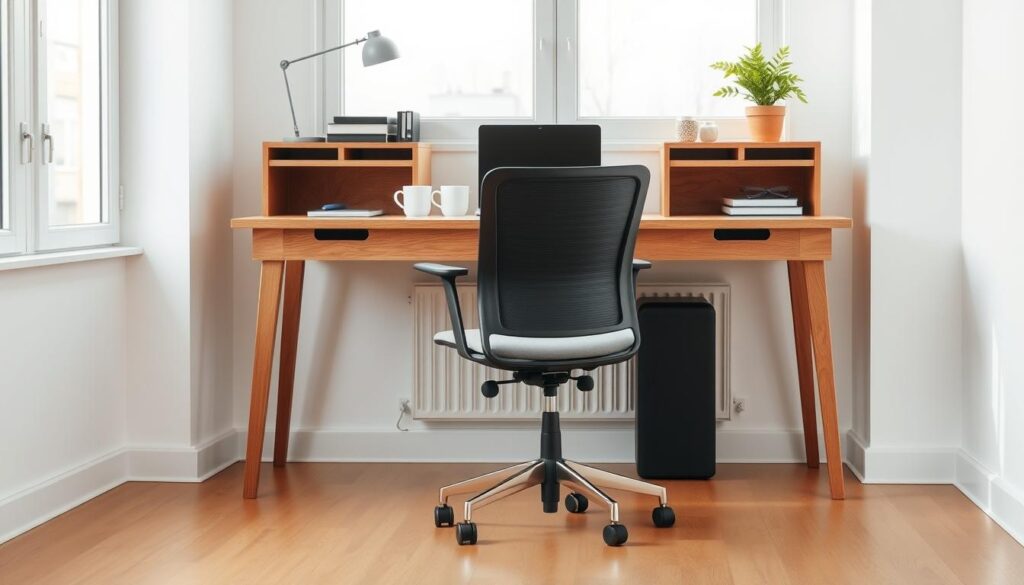 a cozy and minimalist home office setup in natural lighting, with a large wooden desk, a comfortable ergonomic chair, and a potted plant for a touch of greenery. the desk is neatly organized with a laptop, a mug of coffee, and a few essential stationery items. the room has white walls, a hardwood floor, and large windows that let in plenty of soft, diffused daylight, creating a calming and focused atmosphere. the overall composition emphasizes simplicity, functionality, and an environment conducive to productive study and work. a cozy and minimalist home office setup in natural lighting, with a large wooden desk, a comfortable ergonomic chair, and a potted plant for a touch of greenery. the desk is neatly organized with a laptop, a mug of coffee, and a few essential stationery items. the room has white walls, a hardwood floor, and large windows that let in plenty of soft, diffused daylight, creating a calming and focused atmosphere. the overall composition emphasizes simplicity, functionality, and an environment conducive to productive study and work.