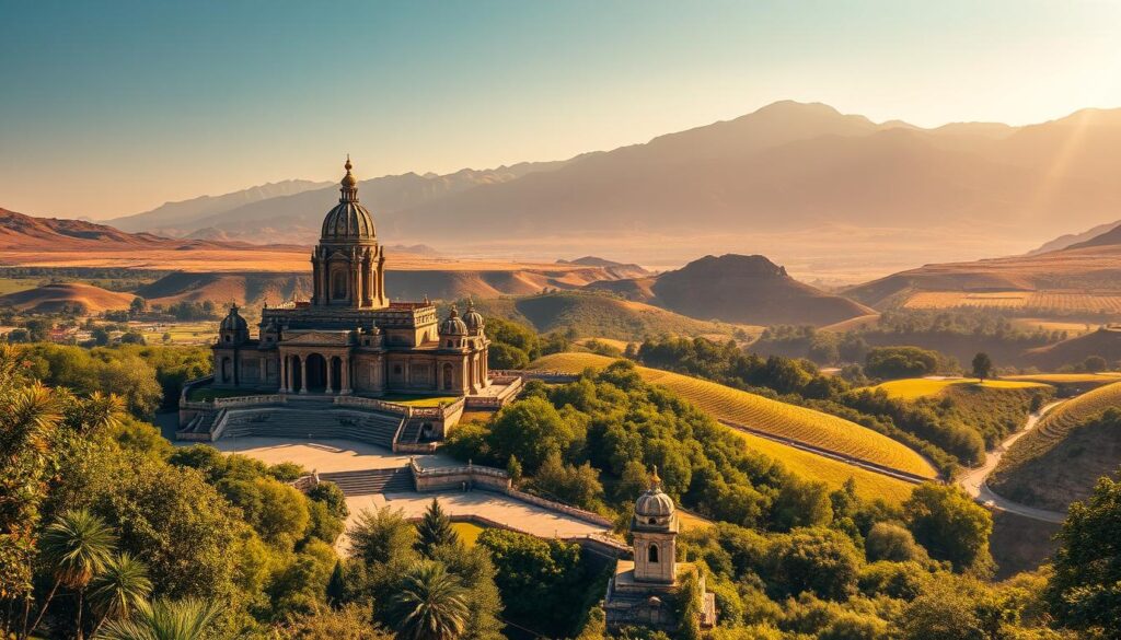 A grand, sweeping landscape showcasing the universal values and exceptional qualities of a UNESCO World Heritage site. In the foreground, a breathtaking architectural wonder stands tall, its intricate details and ornate design reflecting centuries of cultural heritage. The middle ground features lush, verdant foliage and rolling hills, highlighting the site's natural splendor. In the distance, a majestic mountain range rises, casting a warm, golden glow over the entire scene. Crisp, dramatic lighting accentuates the site's grandeur, while a sense of timelessness and wonder pervades the atmosphere, inviting the viewer to explore this globally significant, must-see treasure. A grand, sweeping landscape showcasing the universal values and exceptional qualities of a UNESCO World Heritage site. In the foreground, a breathtaking architectural wonder stands tall, its intricate details and ornate design reflecting centuries of cultural heritage. The middle ground features lush, verdant foliage and rolling hills, highlighting the site's natural splendor. In the distance, a majestic mountain range rises, casting a warm, golden glow over the entire scene. Crisp, dramatic lighting accentuates the site's grandeur, while a sense of timelessness and wonder pervades the atmosphere, inviting the viewer to explore this globally significant, must-see treasure.