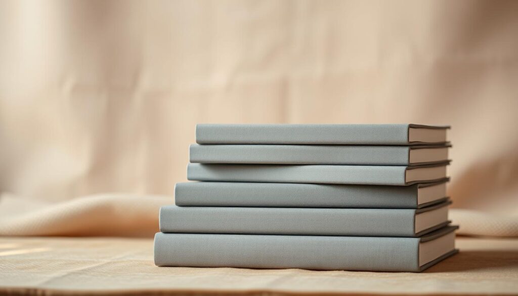 A modern, minimalist book cover design against a warm, cozy backdrop. In the foreground, a stack of hardcover books in various shades of gray, their spines slightly tilted to create a dynamic composition. In the middle ground, a soft, diffused light source casts a gentle glow, highlighting the tactile textures of the book covers. The background is a muted, earthy tone, with subtle hints of natural elements like wood grain or woven fabric, creating a sense of comfort and approachability. The overall mood is inviting and contemporary, reflecting the essence of "modern fiction for beginners". A modern, minimalist book cover design against a warm, cozy backdrop. In the foreground, a stack of hardcover books in various shades of gray, their spines slightly tilted to create a dynamic composition. In the middle ground, a soft, diffused light source casts a gentle glow, highlighting the tactile textures of the book covers. The background is a muted, earthy tone, with subtle hints of natural elements like wood grain or woven fabric, creating a sense of comfort and approachability. The overall mood is inviting and contemporary, reflecting the essence of "modern fiction for beginners".