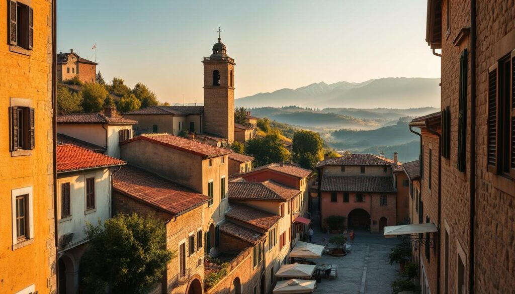 A picturesque Italian village nestled in the rolling hills, with terracotta-roofed houses, cobblestone streets, and a charming piazza. The warm, golden afternoon sunlight filters through the narrow alleys, casting soft shadows on the weathered stone walls. A quaint church bell tower stands tall, its ornate architecture a testament to the region's rich cultural heritage. In the distance, a majestic mountain range looms, its peaks capped with snow. The scene exudes a sense of timeless tranquility, inviting the viewer to explore the hidden delights of this undiscovered Italian destination. A picturesque Italian village nestled in the rolling hills, with terracotta-roofed houses, cobblestone streets, and a charming piazza. The warm, golden afternoon sunlight filters through the narrow alleys, casting soft shadows on the weathered stone walls. A quaint church bell tower stands tall, its ornate architecture a testament to the region's rich cultural heritage. In the distance, a majestic mountain range looms, its peaks capped with snow. The scene exudes a sense of timeless tranquility, inviting the viewer to explore the hidden delights of this undiscovered Italian destination.