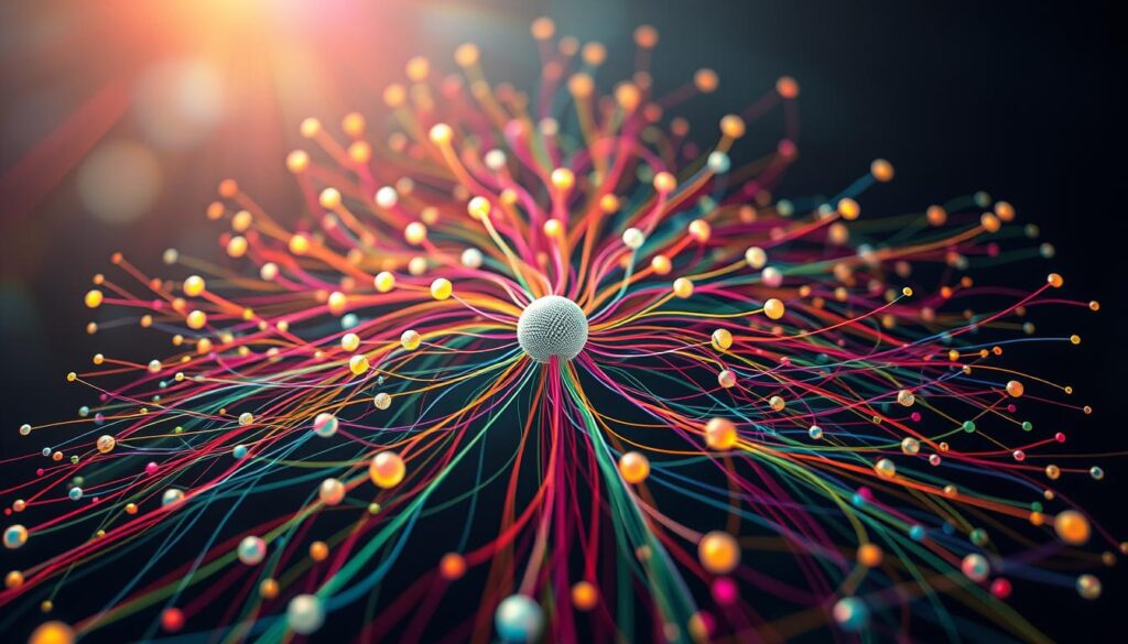 An intricate web of interconnected ideas, a vibrant mind map comes to life. In the foreground, a central concept radiates outward, its tendrils branching into a constellation of related thoughts, each one a glowing orb of knowledge. The middle ground is a tapestry of colorful lines, weaving together insights and associations, creating a dynamic, thought-provoking landscape. In the background, a soft, ethereal glow illuminates the entire scene, casting a contemplative, meditative atmosphere. Captured through the lens of a high-resolution camera, this image aims to inspire and guide the viewer on a journey of effective learning through the power of mind mapping.