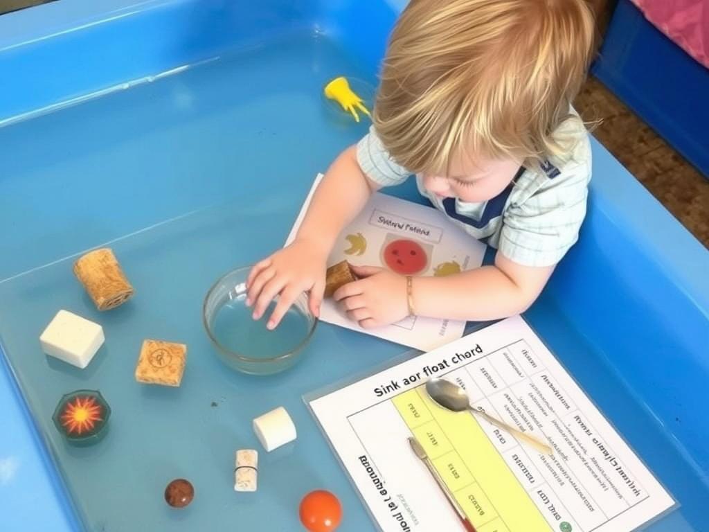 Child conducting sink or float experiment during water play for kids