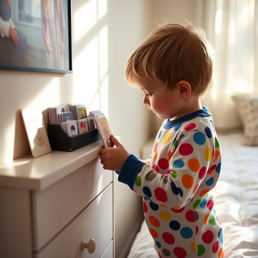 Child selecting a morning emotion from feelings flashcards Child selecting a morning emotion from feelings flashcards