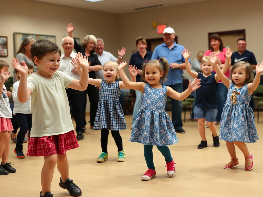 Children doing the Chicken Dance at a fun dance party for kids Children doing the Chicken Dance at a fun dance party for kids