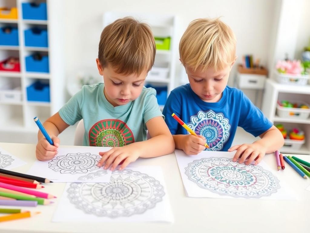 Children engaged in mindful coloring activity Children engaged in mindful coloring activity