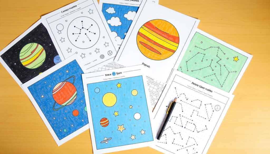 Collection of space-themed printable worksheets and coloring pages for kids Collection of space-themed printable worksheets and coloring pages for kids