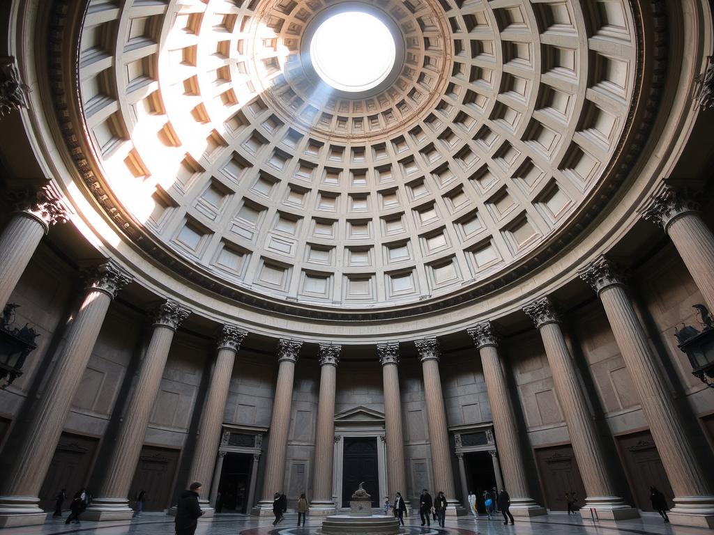 Interior of the Pantheon showing the famous dome and oculus, must-see during one day in Rome Interior of the Pantheon showing the famous dome and oculus, must-see during one day in Rome