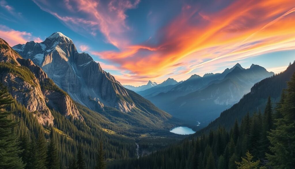 Majestic peaks soaring into a vibrant sky, sun-dappled forest trails winding through lush foliage, serene mountain lakes reflecting the rugged terrain - an enchanting tapestry of iconic hiking routes and hidden gems. Capture this breathtaking landscape with a wide-angle lens, framing the scene with dramatic lighting that casts long shadows and highlights the rugged contours of the land. Convey a sense of adventure and exploration, inviting the viewer to embark on a journey through these untamed wilderness areas. Evoke a mood of tranquility and wonder, as if discovering a secret pocket of natural beauty untouched by the modern world. Majestic peaks soaring into a vibrant sky, sun-dappled forest trails winding through lush foliage, serene mountain lakes reflecting the rugged terrain - an enchanting tapestry of iconic hiking routes and hidden gems. Capture this breathtaking landscape with a wide-angle lens, framing the scene with dramatic lighting that casts long shadows and highlights the rugged contours of the land. Convey a sense of adventure and exploration, inviting the viewer to embark on a journey through these untamed wilderness areas. Evoke a mood of tranquility and wonder, as if discovering a secret pocket of natural beauty untouched by the modern world.