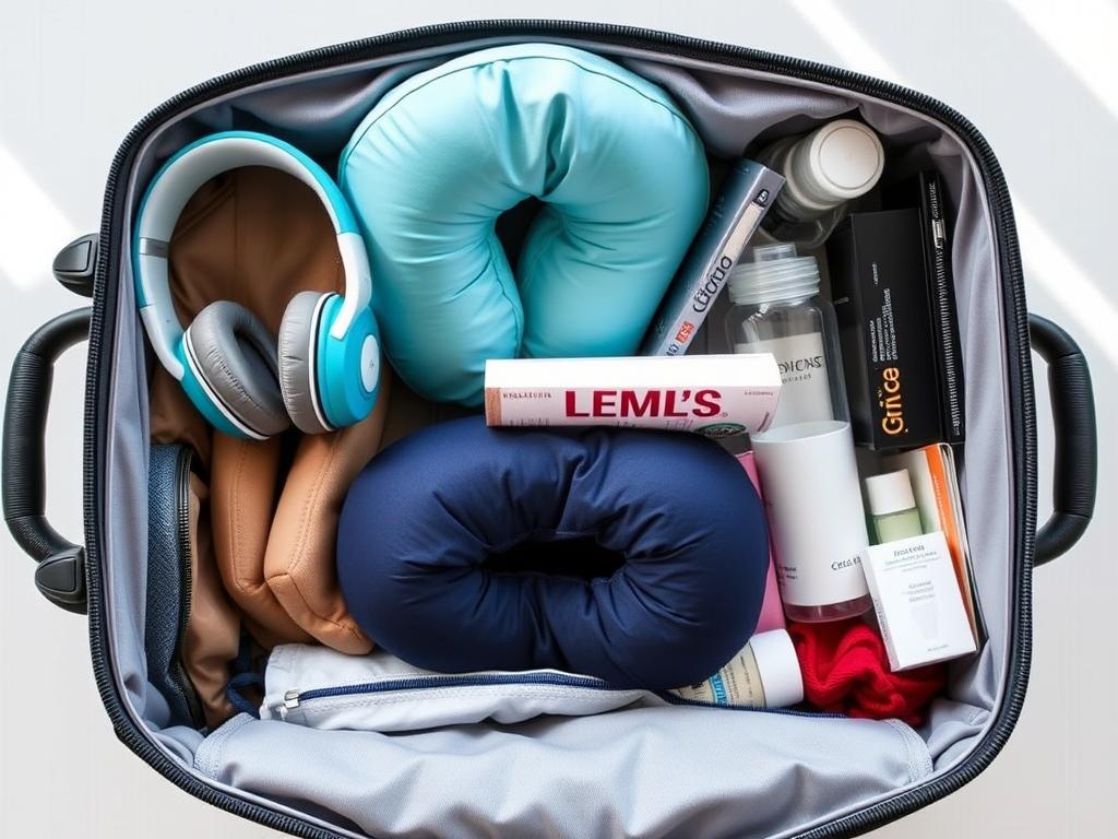 Organized carry-on bag with long flight essentials Organized carry-on bag with long flight essentials