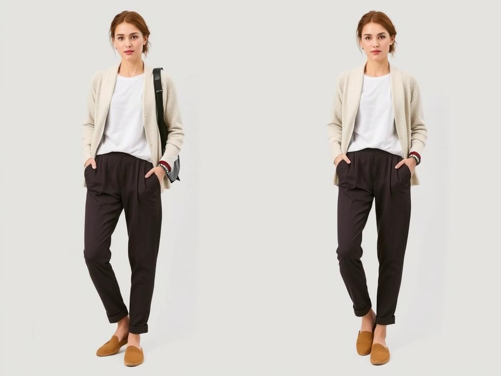 Person wearing comfortable layered travel outfit Person wearing comfortable layered travel outfit