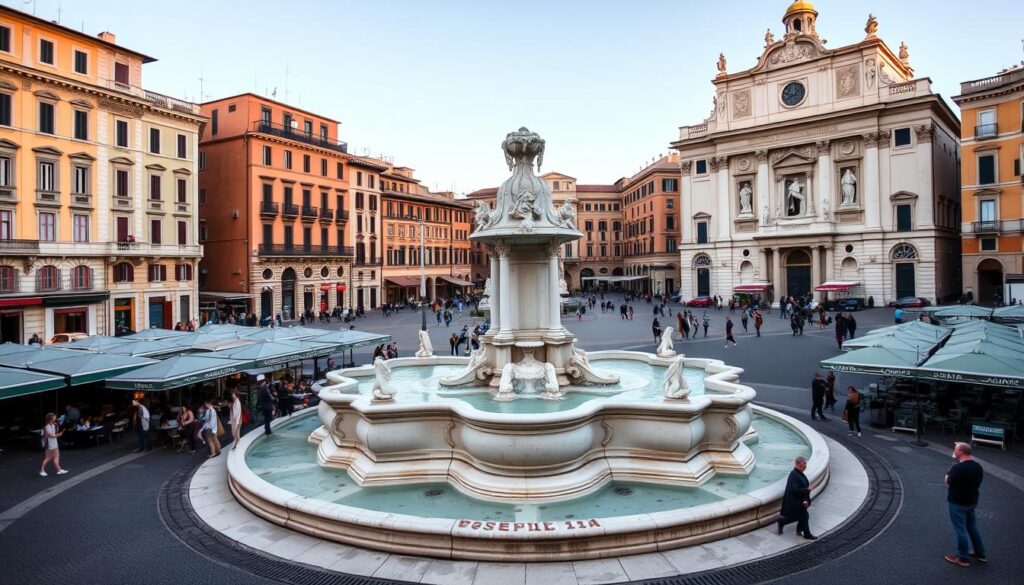 Piazza Navona with Bernini's Fountain of the Four Rivers, popular stop during one day in Rome Piazza Navona with Bernini's Fountain of the Four Rivers, popular stop during one day in Rome