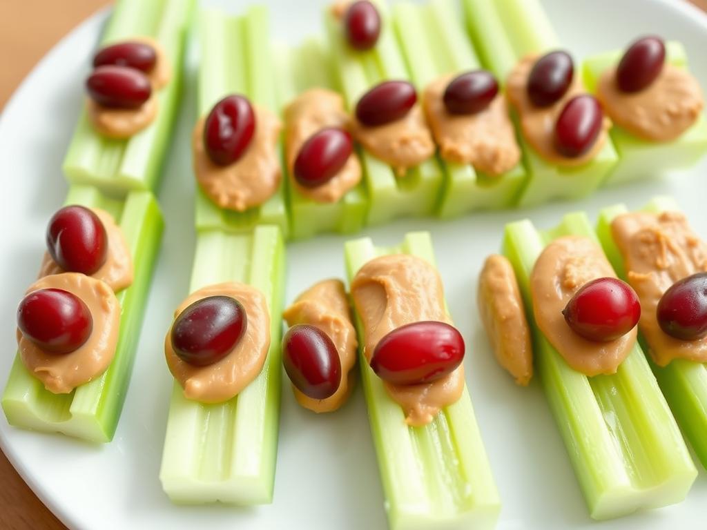 Ants on a log - celery sticks with peanut butter and raisins arranged to look like ants
