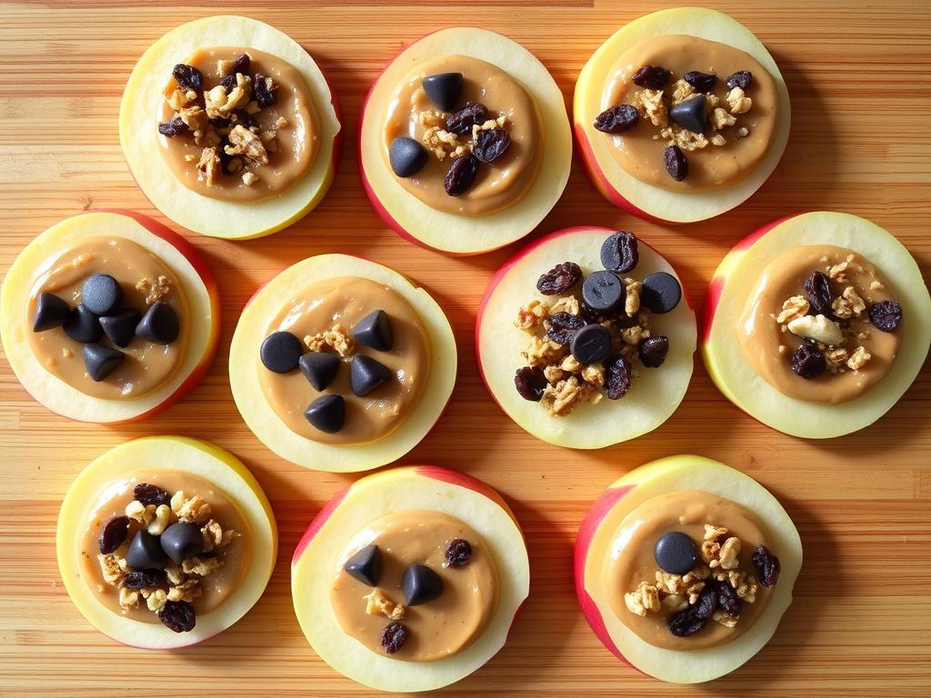 Apple slice cookies with peanut butter and toppings
