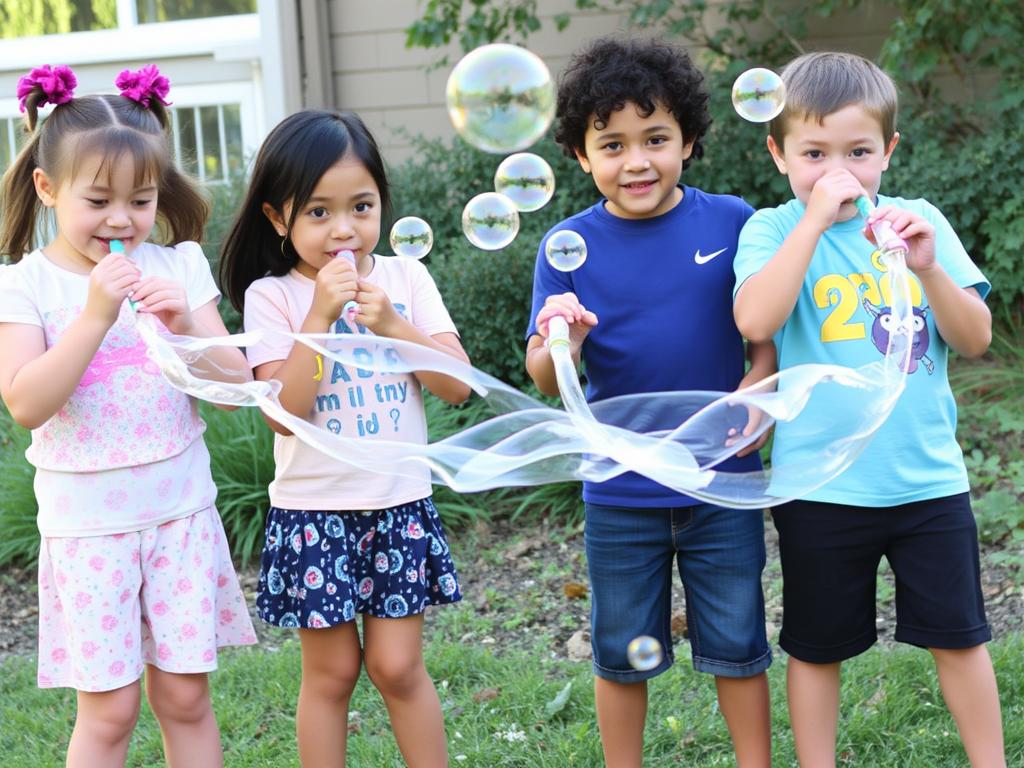 Children making bubble snakes with homemade bubble snake blowers Children making bubble snakes with homemade bubble snake blowers