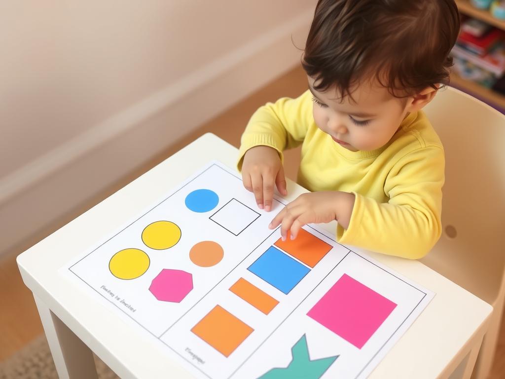 Toddler using simple shape matching worksheet Toddler using simple shape matching worksheet