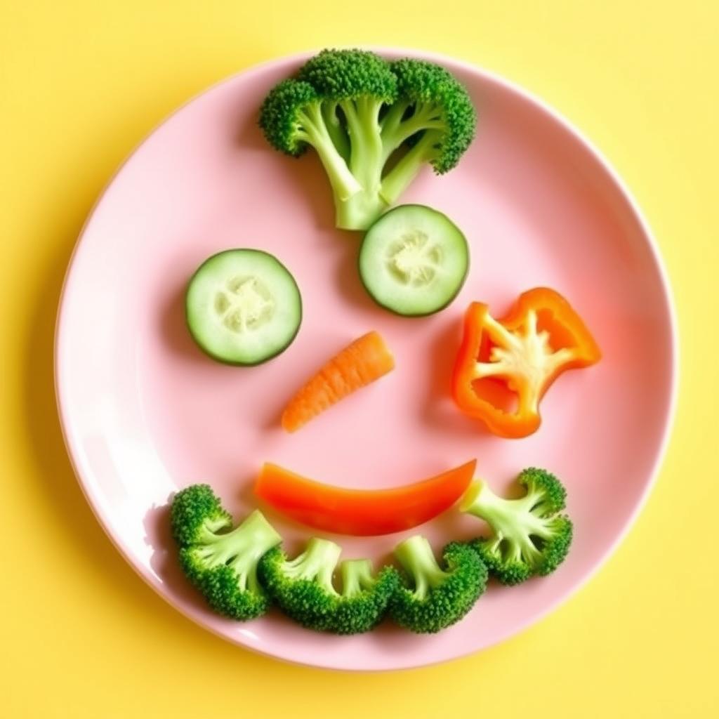 Vegetable art arranged as a funny face on a plate Vegetable art arranged as a funny face on a plate