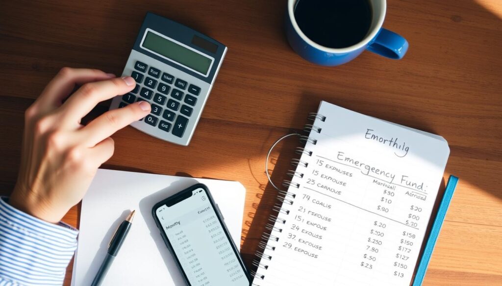 Calculator showing emergency fund calculation