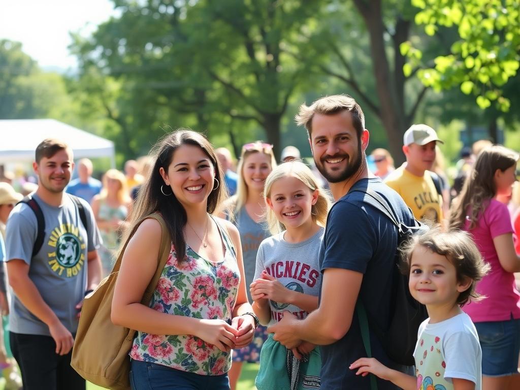 Family enjoying a free community event outdoors Family enjoying a free community event outdoors