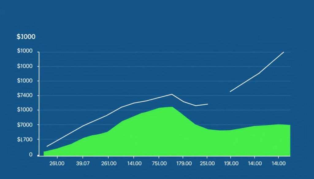 Growth chart showing investment progress from $100 to $1000 Growth chart showing investment progress from $100 to $1000