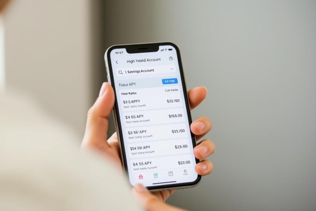 High-yield savings account comparison on mobile device High-yield savings account comparison on mobile device