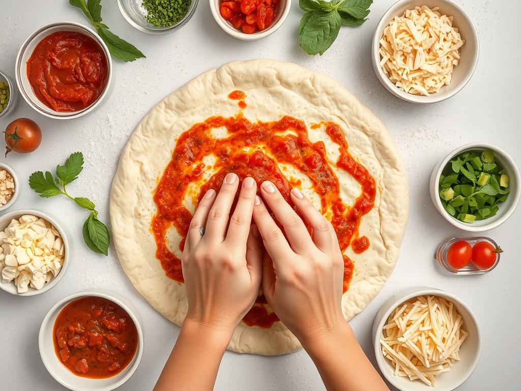 Homemade pizza being prepared to save money on groceries Homemade pizza being prepared to save money on groceries
