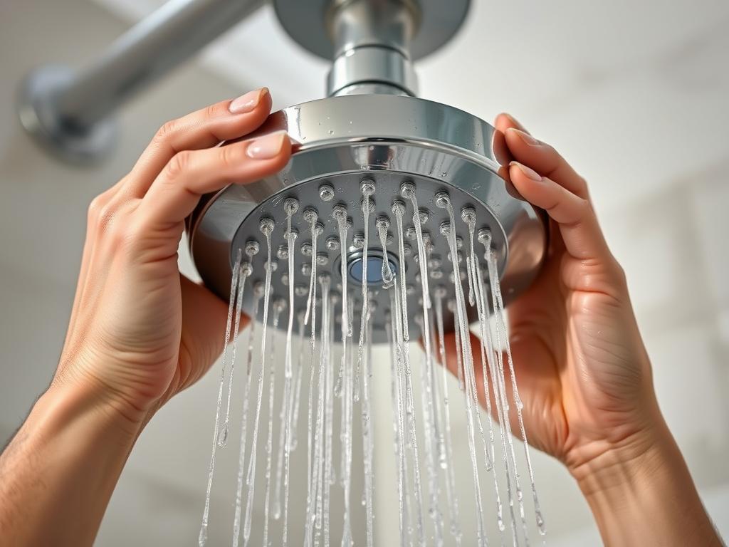 Low-flow showerhead being installed to save water Low-flow showerhead being installed to save water