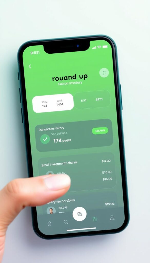 Micro-investing app interface showing round-up feature Micro-investing app interface showing round-up feature