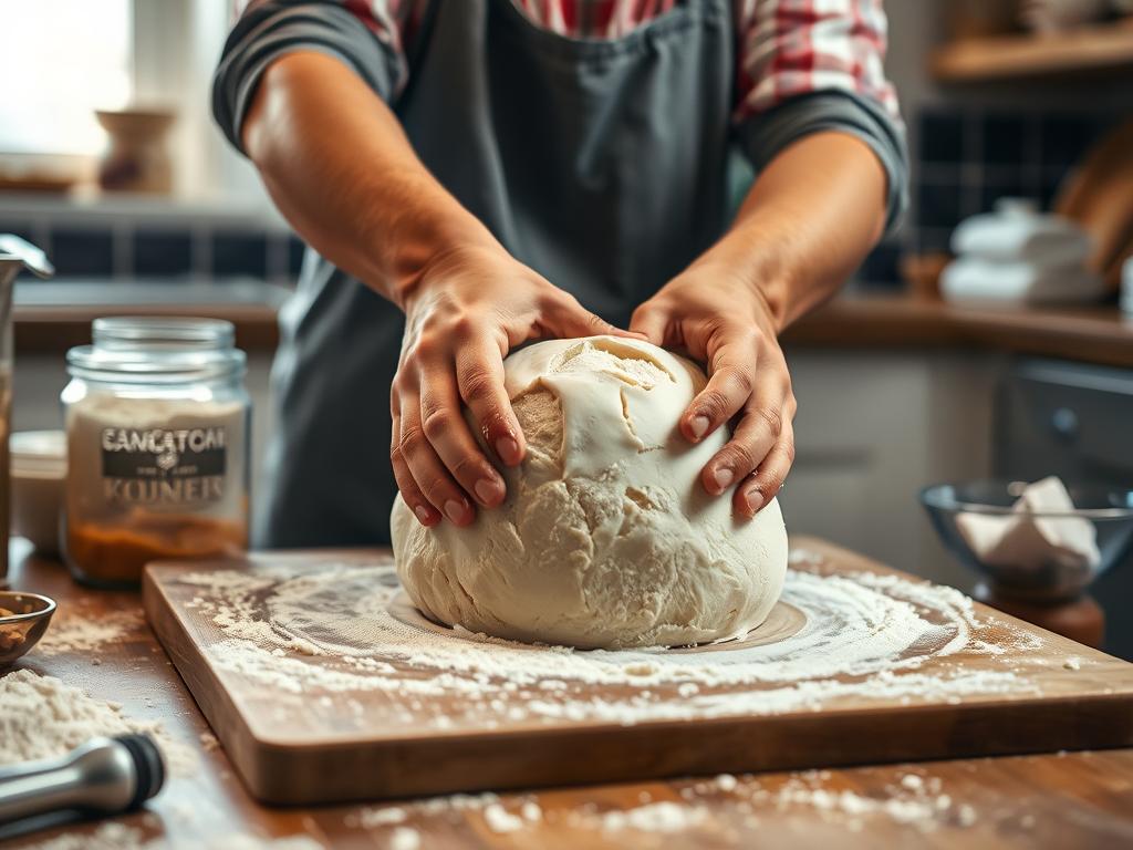 Person baking bread at home instead of buying it Person baking bread at home instead of buying it