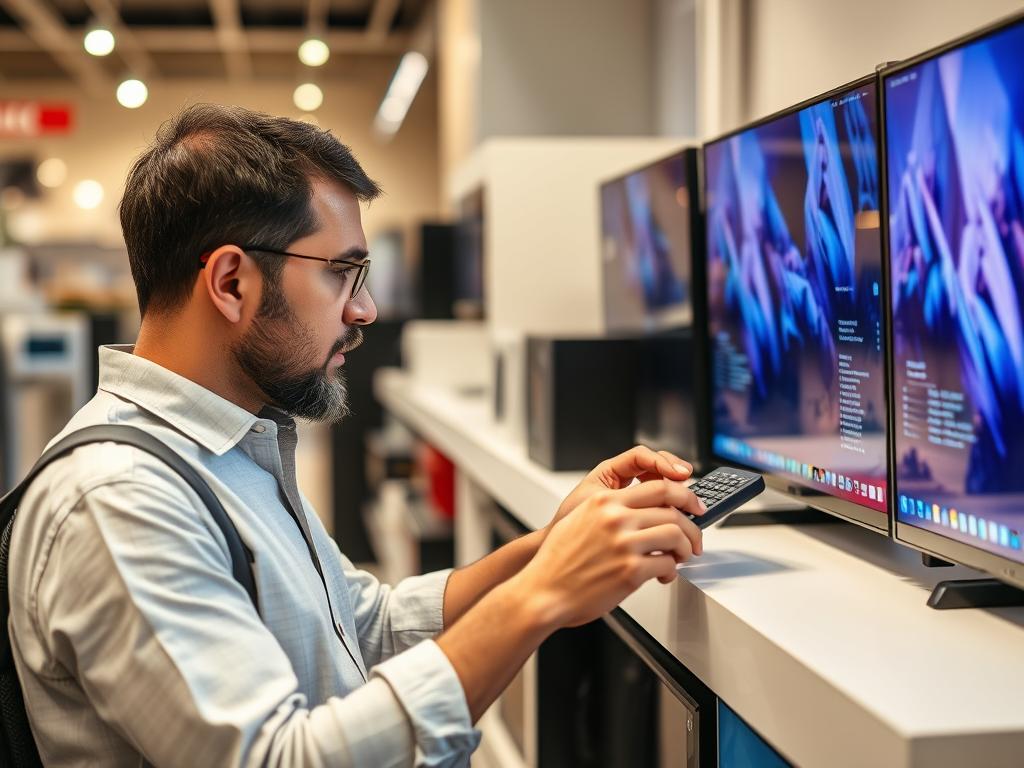 Person buying refurbished electronics instead of new Person buying refurbished electronics instead of new