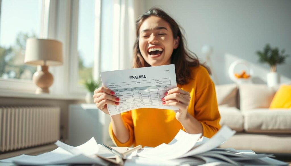 Person celebrating debt freedom after learning how to pay off debt quickly Person celebrating debt freedom after learning how to pay off debt quickly