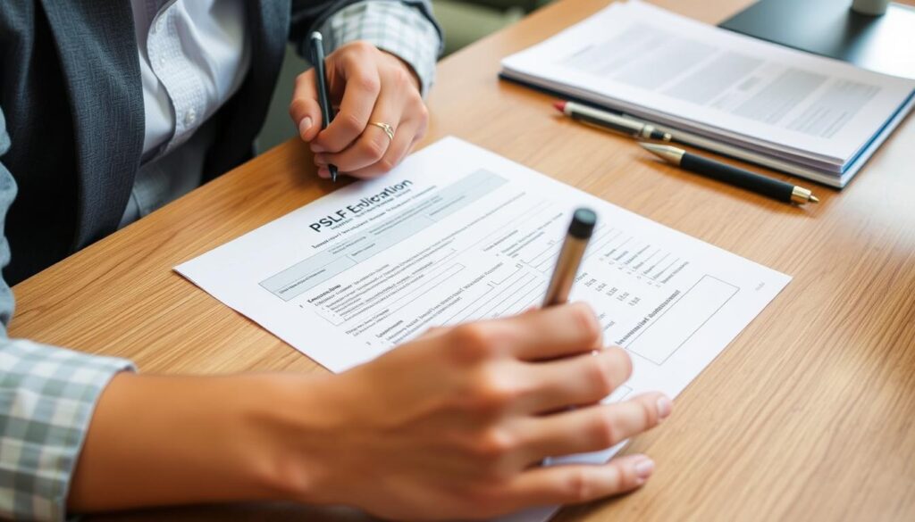 Person completing Public Service Loan Forgiveness form