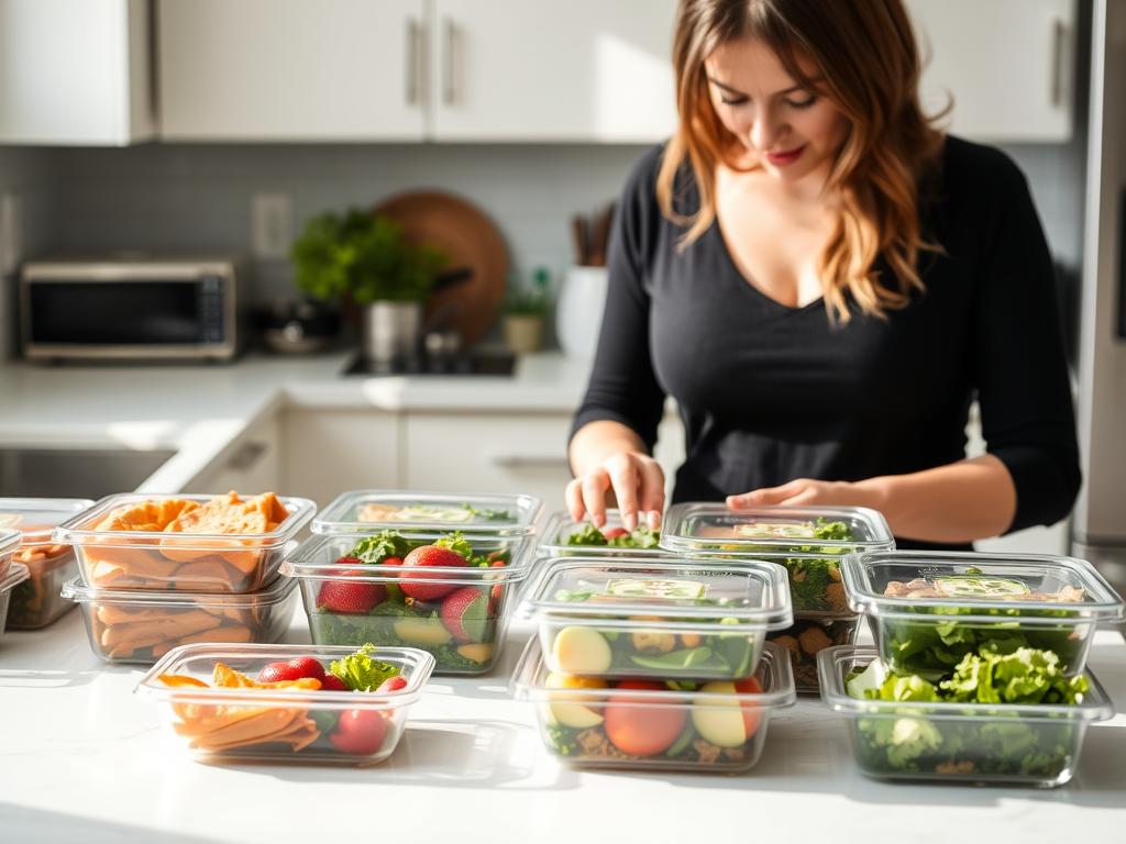 Person preparing multiple meals in containers for the week Person preparing multiple meals in containers for the week