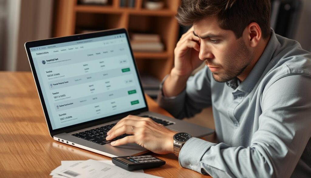 Person reviewing and canceling subscription services to save money fast Person reviewing and canceling subscription services to save money fast