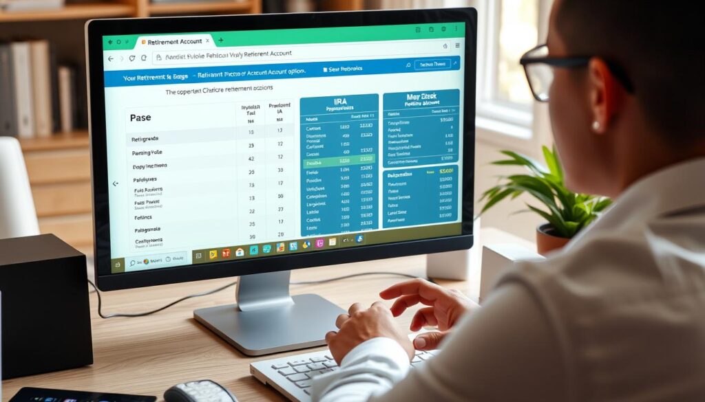 Person reviewing retirement account options on computer Person reviewing retirement account options on computer